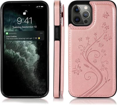Hoesje geschikt voor iPhone 7 - Backcover - Pasjeshouder - Portemonnee - Bloemenprint - Kunstleer - Rose Goud