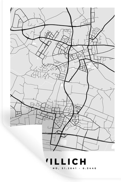 Muurstickers - Sticker Folie - Kaart - Plattegrond - Duitsland - Willich - Stadskaart - 20x30 cm - Plakfolie - Muurstickers Kinderkamer - Zelfklevend Behang - Zelfklevend behangpapier - Stickerfolie