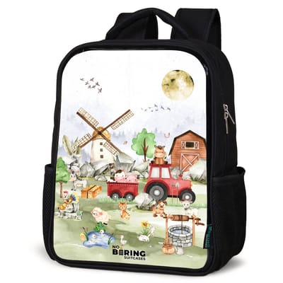 NoBoringSuitcases.com® - Rugzak zwart - Schooltas jongen & meisje - dieren op een boederij - Rugtas voor school - Boekentas kind - Schoolrugzak - Kinderrugzak