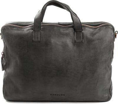 HAROLD'S Leren Laptoptas met laptopvak Submarine Notebookbag Carry Case Black Zwart