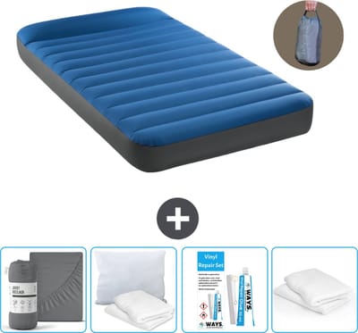 Intex Luchtbed - 1-Persoons - 99 x 191 x 22 cm - Blauw - Inclusief pomp - Hoeslaken - Kussen - Reparatieset en Kussenbeschermer