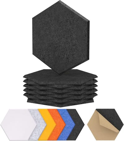 Famanu - 12 pack hexagon akoestische panelen hoge dichtheid geluiddempende wandpanelen zwart 30x26x1cm