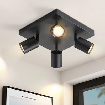 NETTLIFE Plafondlamp - GU10 fitting - zwart - plafondspot met 4 lichtpunten - Metaal - 330° draaibare spots - opbouwspots - 25 cm - woonkamer | slaapkamer | keuken - zonder lampen