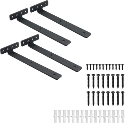 Stevige L-vormige wandbeugel voor planken, ideaal voor muurmontage, zwart, 25 cm, perfect voor opslag en organisatie