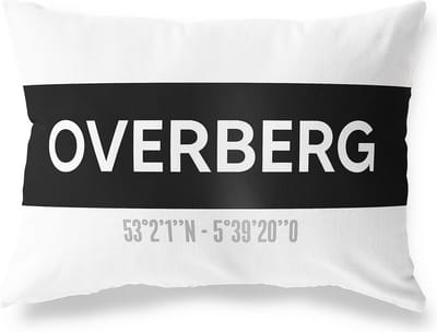 Tuinkussen OVERBERG - UTRECHT met coördinaten - Buitenkussen - Bootkussen - Weerbestendig - Jouw Plaats - Studio216 - Modern - Zwart-Wit - 50x30cm