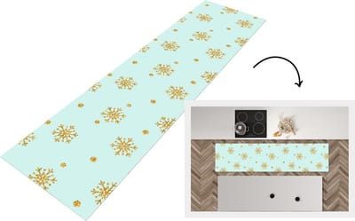 Keukenloper - Loper keuken - Kerst - Patroon - Sneeuw - Goud - 200x50 cm - Keukenloper vinyl