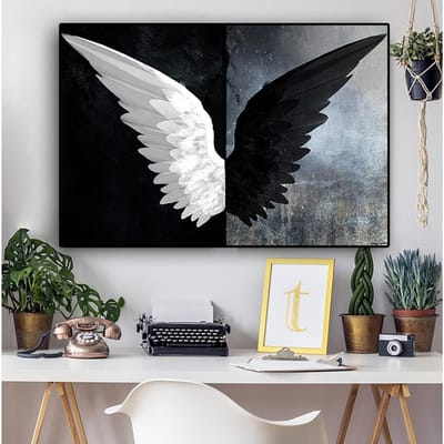 Zwart Wit Krachtige Veer Vleugels 5d Diy Diamant Schilderij Mozaïek Schilderij Engel Muurdecoratie 30X40CM
