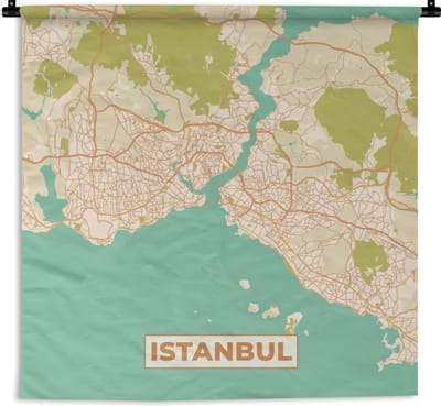 Wandkleed - Wanddoek - Kaart - Istanbul - Plattegrond - Stadskaart - Vintage - 180x180 cm - Wandtapijt
