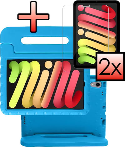 Hoes - Geschikt voor Apple iPad Mini 7 (2024) - 8.3 inch - 7e Generatie - Met 2x Screenprotector - Kinderhoes Shockproof Bumper - Kidsproof Case - Tablet Hoesje - Kinder Cover - Blauw