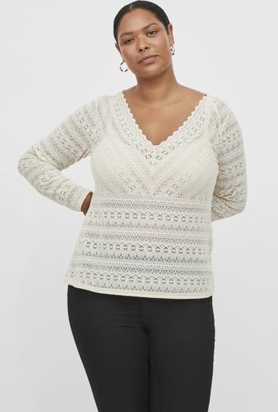 VILA Dames Chique Longsleeve Blouse Transparant Gebreid Shirt Grote Maten Top VICHIKKA