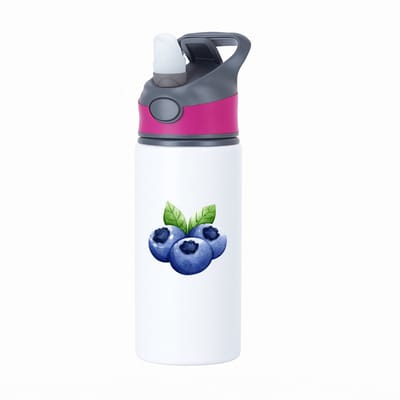 Hacebo® - Blauwe bessen waterfles met rietje roze - Fruitschaal - Fruit liefhebbers - Bosbes - blaadjesfruit - gezond eten - water fles - 650ML