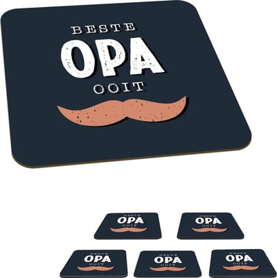 Onderzetters voor glazen - Cadeau man - Opa - Quote - Spreuken - Beste opa ooit - 10x10 cm - Glasonderzetters - 6 stuks