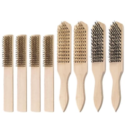 Set van 8 draadborstels met houten handvat, 3 soorten staalborstels, stevig voor het reinigen van lasresten, roest en houtsnippers