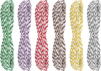 6 Rollen Katoenen Touw in Wit en Kleuren, 2mm Dikte, 10m per Rol, Decoratief voor Scrapbooking, Journaling en Cadeaus