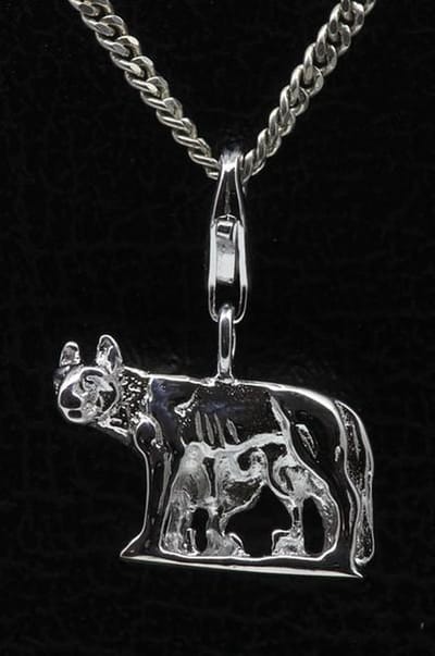 Zilveren Romulus met Remus en Wolvin hanger én bedel