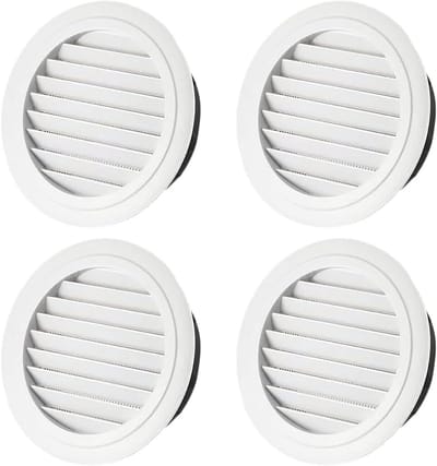 Ronde Plastic Ventilatie Rooster voor Badkamer, Keuken en Kantoor, Wit, Diameter 100 mm, Set van 4, Duurzaam en Eenvoudig te Installeren