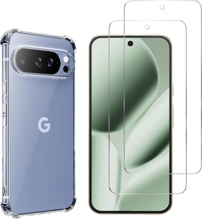 Hoesje geschikt voor Google Pixel 10 Pro XL backcover Shockproof siliconen Transparant en 2 stuks Screenprotector Gehard Glas