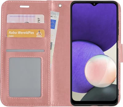 Hoes - Met Pasjeshouder - Geschikt voor Samsung Galaxy A22 4G - Luxe Bookcase Portemonee - Flip Case - Kunstleer Book Case - Flipcase - Book Cover - Walletcase - PortemonneeHoes - Rosé goud