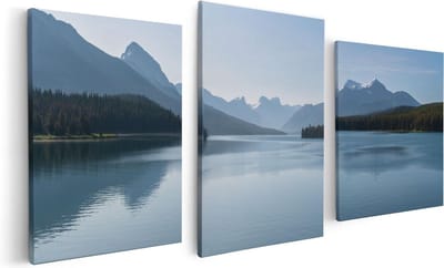 Artaza Canvas Schilderij Drieluik Meer Bij De Bergen In Alberta, Canada - 120x60 - Foto Op Canvas - Canvas Print