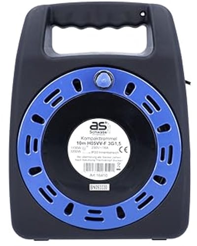 Kabelhaspel met 4 Beschermde Stopcontacten, IP20, 230 V, 10 m Kabel Lengte, Zwart