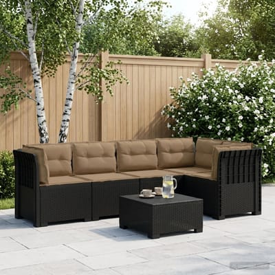vidaXL - 5-Zits - Tuinbank - met - Kussens - Rattanlook - PP - Antraciet