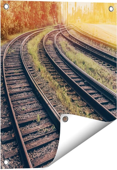 Gards Tuinposter Rails Spoorwegen naast Elkaar - 40x50 cm - Tuindoek - Tuindecoratie - Wanddecoratie buiten - Tuinschilderij
