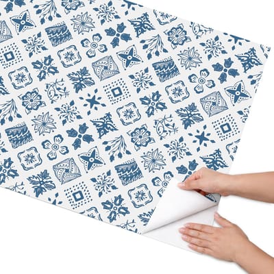 Coloray Meubel Wrap Folie - Blauw Meubelfolie - 75x150 cm - Meubelfolie Zelfklevend Boho-patroon - Wrapfolie Keuken - Boho Meubelfolie - Decoratiefolie - Tafeldecoratie - Achtergronden en patronen