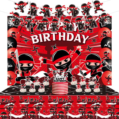 Dailygoods- Verjaardagsfeestdecoratie Ninja - Banner - Achtergrond 71x47 inch - Tafelkleed - Ballonnen - Eenvoudig te monteren - Feestartikelen