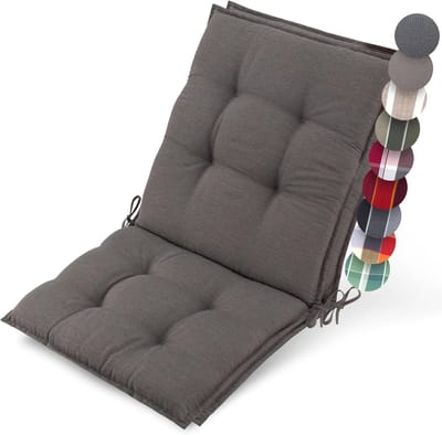 Beautissu Sun-NL – Set van 2 Premium Lage Rugleuning Kussen 100x50 cm - UV-bestendig & 8cm Dik Kussen Tuinstoelkussen Antislip Bevestigingsbanden – Stevige Stof Taupe