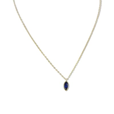 New Bling 9SIL-22680 Zilveren Ketting met Hanger - Dames - Zirkonia - Ovaal - Blauw - 10 x 5,3 mm - Ankerschakel - 1,3 mm - 40 + 5 cm - Zilver - Gold Plated (Verguld/Goud op Zilver)