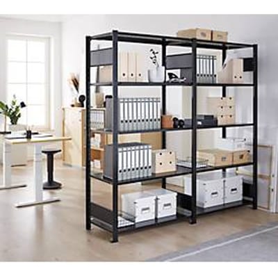 Schulte Lagertechnik MULTIplus 150, aanbouwrek met lengteschroef, 5 in hoogte verstelbare legborden, tot 1300 kg, B 1000 x D 500 x H 2000 mm staal, zwart