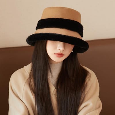 Nouveau Chapeau d'Automne et d'Hiver pour Femmes En Hiver Chaud Plus Velours Épaissi Chaud Chapeau de Pêcheur Grosse Tête Chapeau Pot Poilu average size black