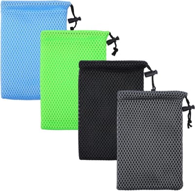 Kleine nettasjes met trekkoord - 4 stuks, 15 x 10 cm opbergtassen voor accessoires, hoofdtelefoon en sleutels