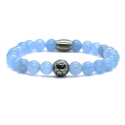 IbizaMen - Heren - armband - voetbal - RVS - Aquamarijn - 8mm - 21cm