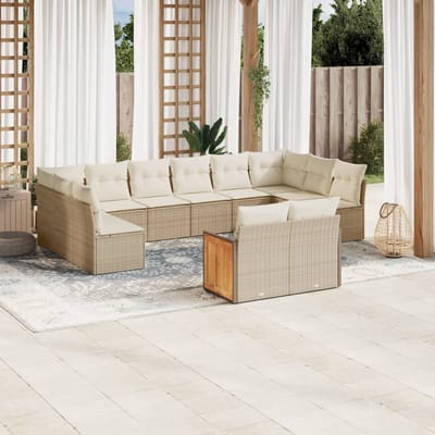 vidaXL - 12-delige - Loungeset - met - kussens - poly - rattan - beige