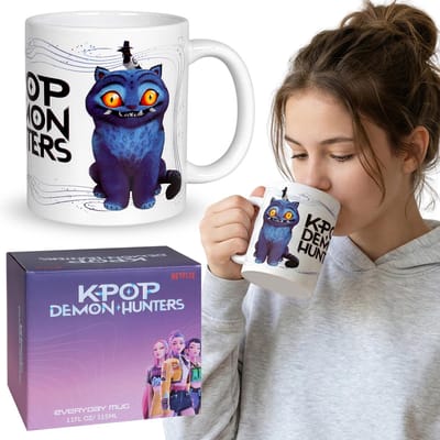 K-Pop Demon Hunters Blauwe Kat, Keramische mok met oor, witte theemok 315 ml