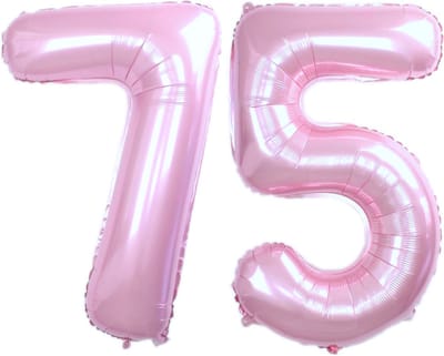 Ballon Cijfer 75 Jaar Roze Helium Ballonnen Verjaardag Versiering Cijfer Ballon Feest Versiering Met Rietje - 86Cm