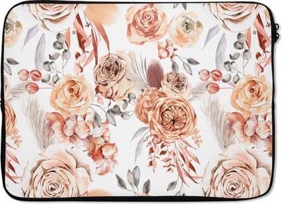 Laptophoes 13 inch - Rozen - Boho - Patroon - Laptop sleeve - Binnenmaat 32x22,5 cm - Zwarte achterkant