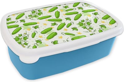 Broodtrommel Blauw - Lunchbox - Brooddoos - Komkommer - Groente - Patronen - 18x12x6 cm - Kinderen - Jongen