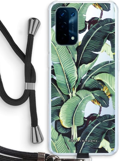Case Company® - Hoesje met koord geschikt voor Oppo A74 5G hoesje met Koord - Bananenbladeren - Telefoonhoesje met Zwart Koord - Bescherming aan alle Kanten en Over de Schermrand