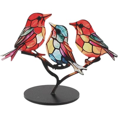 Vogels Op Tak Ornamenten Ambacht Acryl Kleurrijk Levendig Plat Dier Standbeeld Decoratie voor Bureau black