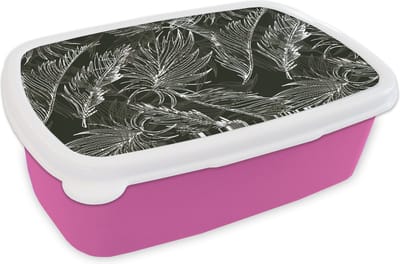 Broodtrommel Roze - Lunchbox - Brooddoos - Palmblad - Tropisch - Design - Hawaii - 18x12x6 cm - Kinderen - Meisje