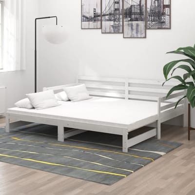 vidaXL - Slaapbank - uitschuifbaar - massief - grenenhout - wit - 2x(90x200) - cm