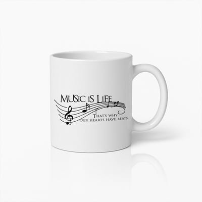 Muziekliefhebber Mok 330ml – “Muziek is Leven, Daarom Hebben Onze Harten Slagen” – Inspirerende Koffiekop Cadeau voor Muzikanten & Fans