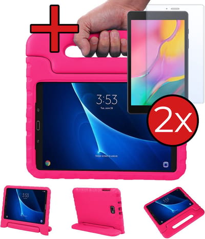 Hoesje - Geschikt voor Samsung Galaxy Tab A 10.1 (2016) - Met 2x Screenprotector - Kinderhoes - Shockproof Bumper - Kidsproof Case - Tablethoes - Kinder Hoes Cover - Roze