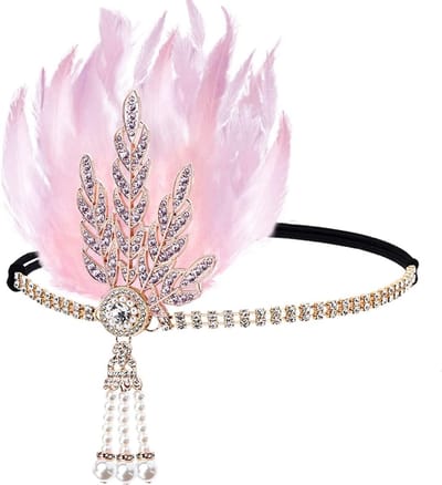 Chique Hoofdband met Kristallen en Zwarte Veren in Jaren '20 Stijl