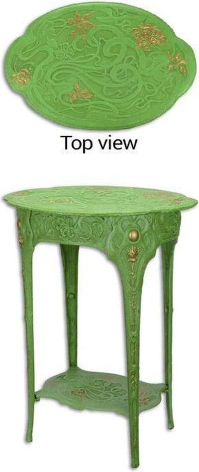 Bijzettafel - Art Nouveau tafeltje Bloemen - Groen gietijzer - 60,4 cm hoog