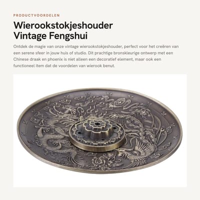 Dailygoods- Wierookhouder Vintage - Wierookbrander - Wierookstokjes - Fengshui Decoratie - Brons - Decoratie voor Woonkamer/Yogastudio