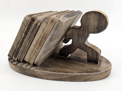 Creaties van Hier - Onderzetters kracht Natural inclusief houten hartje - Hout - 12x20 cm
