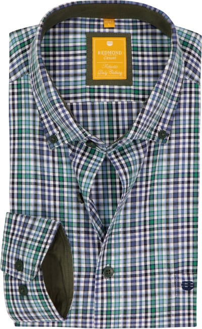 Redmond modern fit overhemd - twill - groen - blauw en wit geruit - Strijkvriendelijk - Boordmaat: 39 - 40